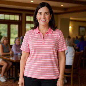 AW Golf Petite Lg Coral & White Polyester Cotton Golf Polo